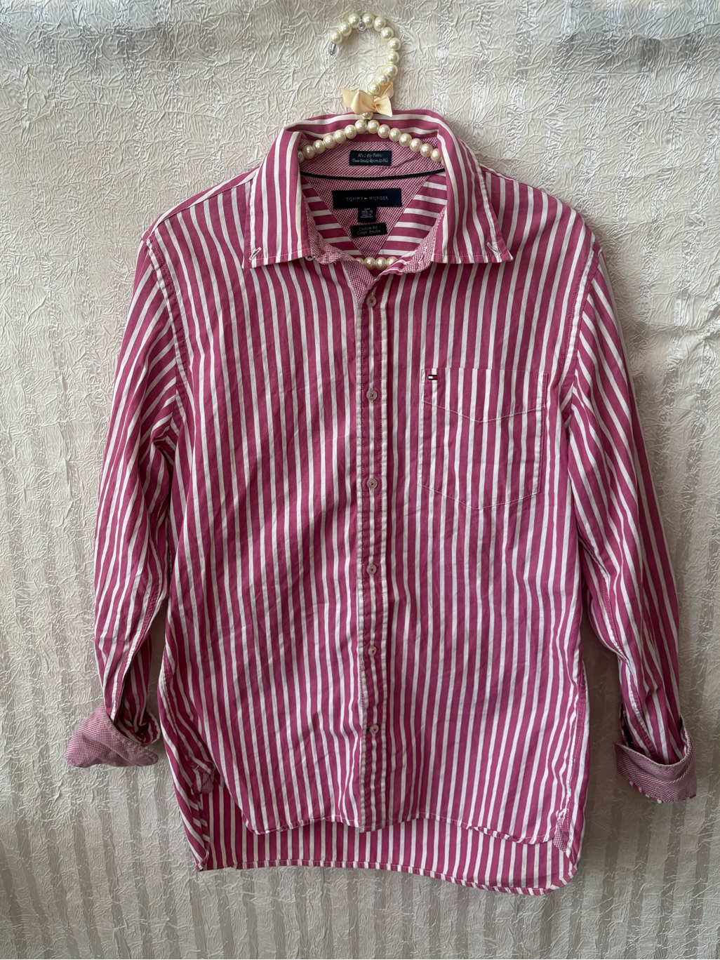 Tommy Hilfiger Men's Pink & White Striped Button-Down Shirt
